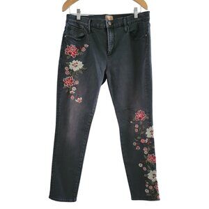 Driftwood Jackie Embroidered Jeans size 32  Slim Straight Floral boho stretch